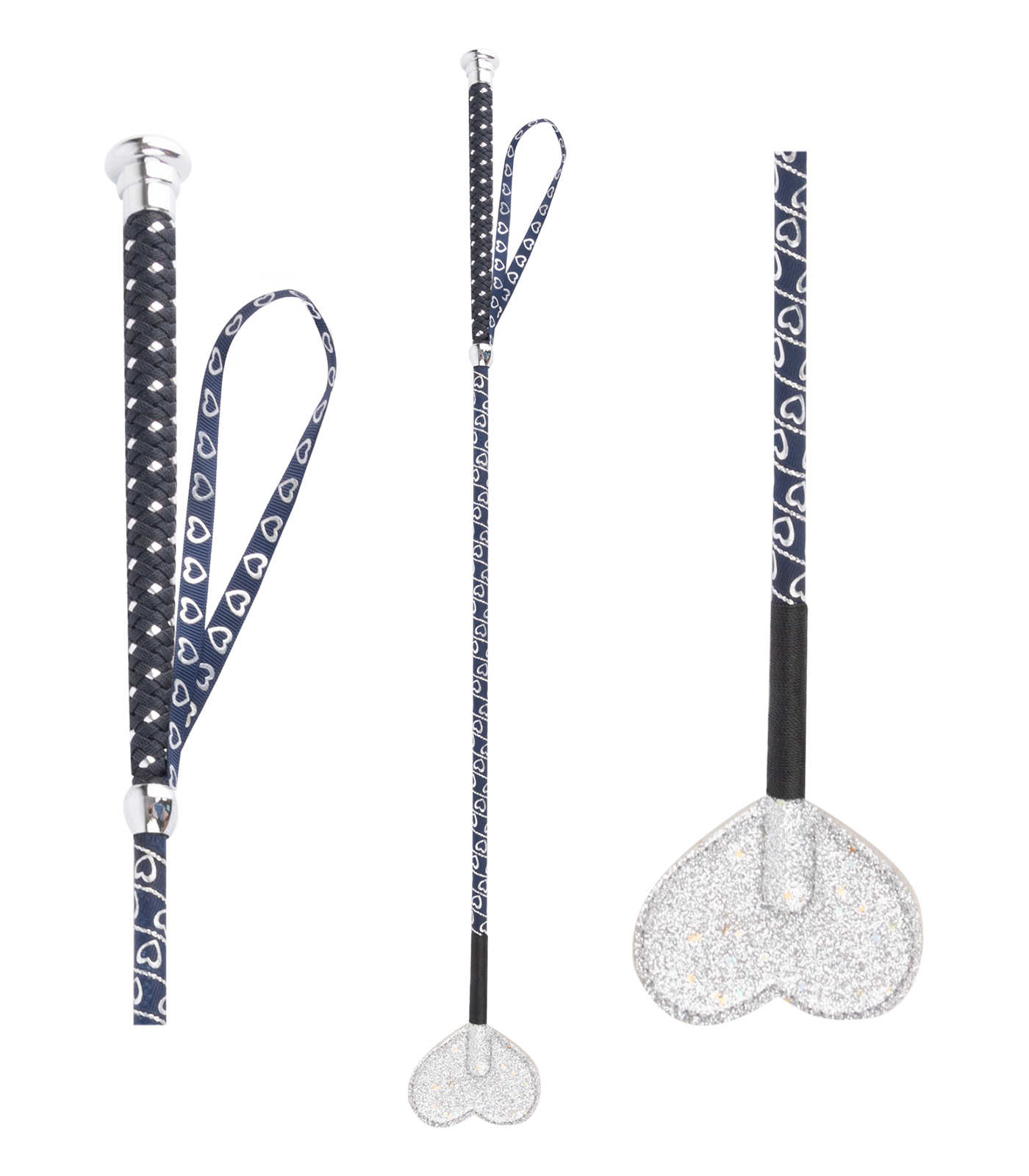 Waldhausen Lucky Heart kids whip with silver heart clap, nightblue 65cm