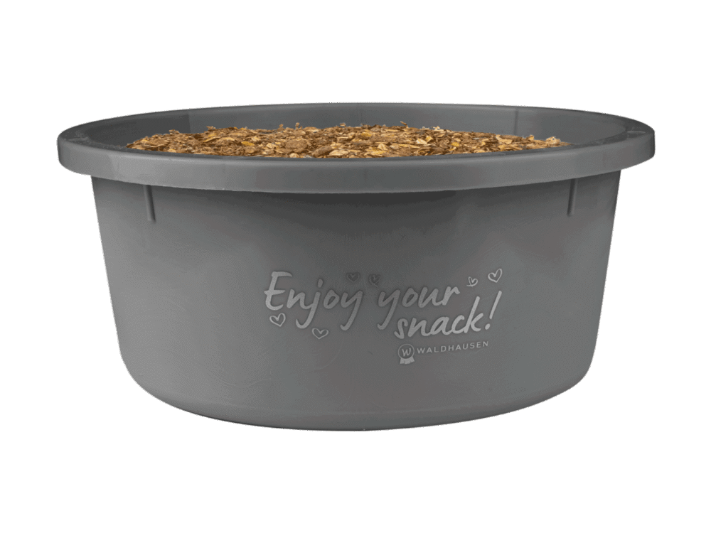 Waldhausen Small Feeding Bowl "Enjoy your snack" wiith lid, grey, 2l