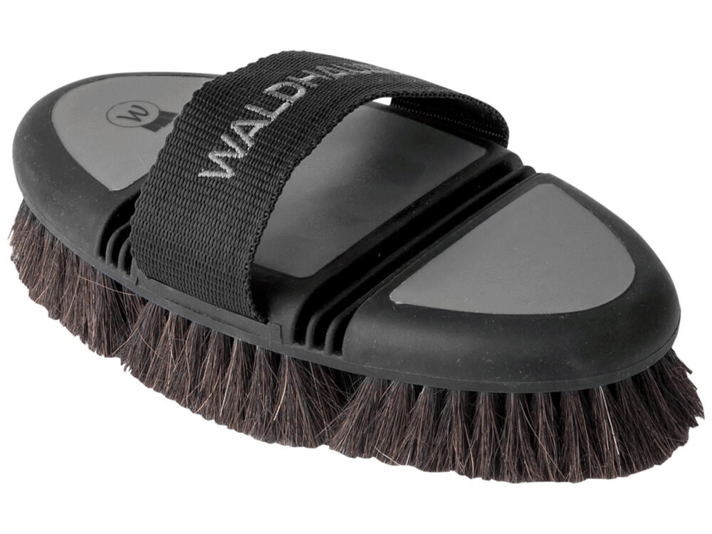 Waldhausen Flex body brush, brown horse hair bristles, black/grey