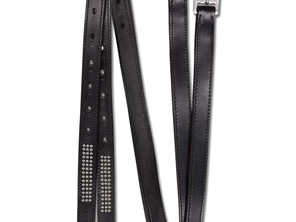 STAR stirrup leathers with crystals, black, 120cm