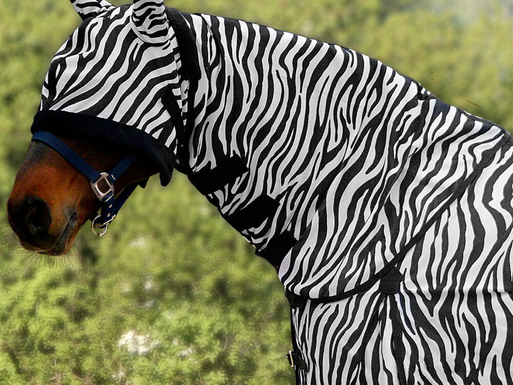 Waldhausen vliegenhals- en dekencombinatie, zebra-stijl, Pony.