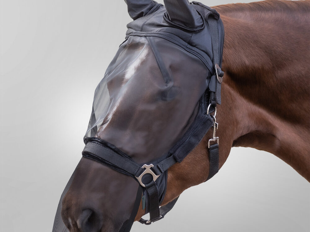 Waldhausen vliegenmasker Premium voor halster, met oor- en neusverlenging, zwart, Pony.