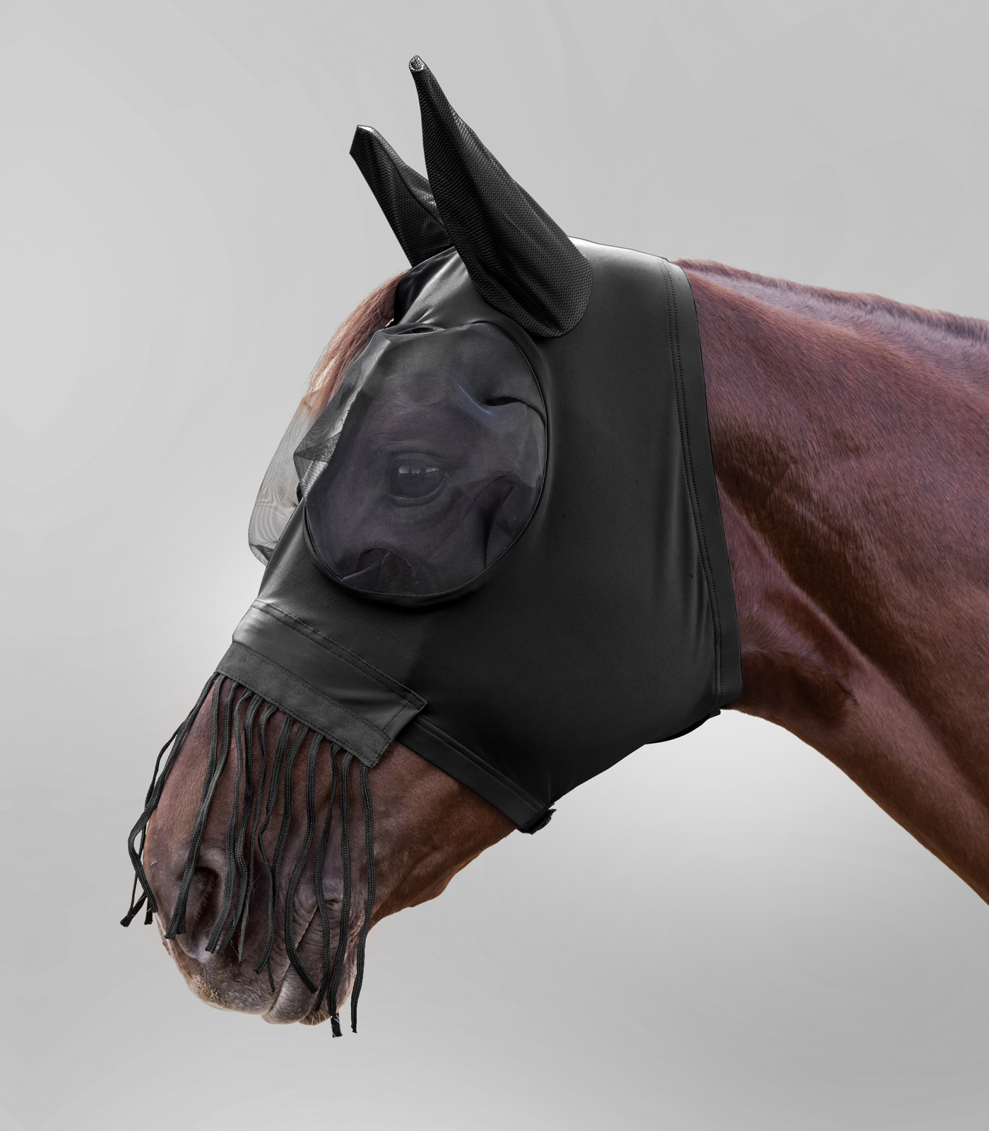 Waldhausen Vliegenmasker met neusrandjes, zwart, Pony