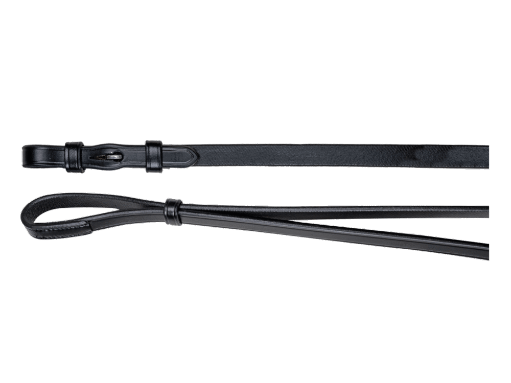 Weymouth Reins,  leather 12 mm, black with hooks